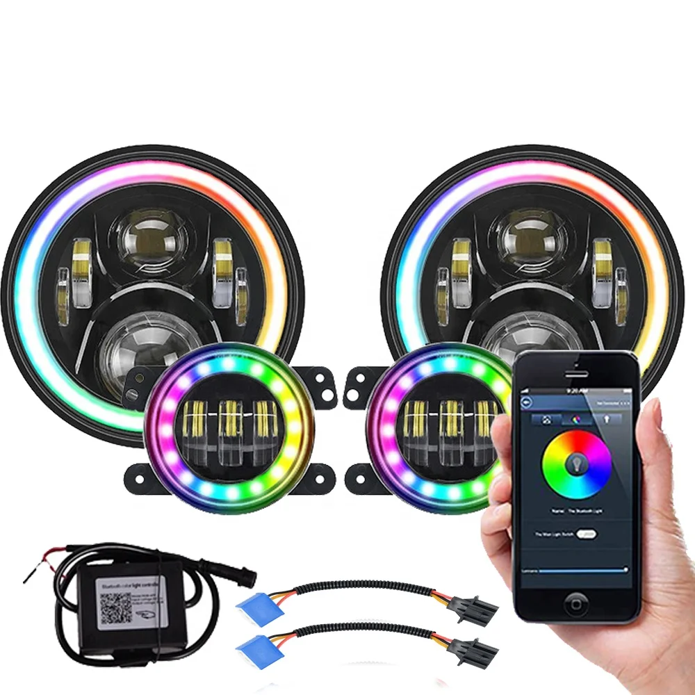 App Control RGB 7'' LED Headlights Plus 4" LED Fog Lights Kit Combo Hi/Low Beam Compatible for Jeep Wrangler
App Control RGB 7'' LED Headlights Plus 4" LED Fog Lights Kit Combo Hi/Low Beam Compatible for Jeep Wrangler