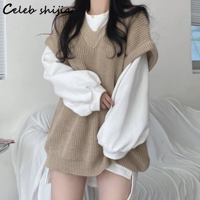 Chic Khaki Sweater Vest Women Autumn Winter Woolen V-neck Oversized Jumpers Ladies Short Sleeve Winter Korean Knitwear 2023
Chic Khaki Sweater Vest Women Autumn Winter Woolen V-neck Oversized Jumpers Ladies Short Sleeve Winter Korean Knitwear 2023