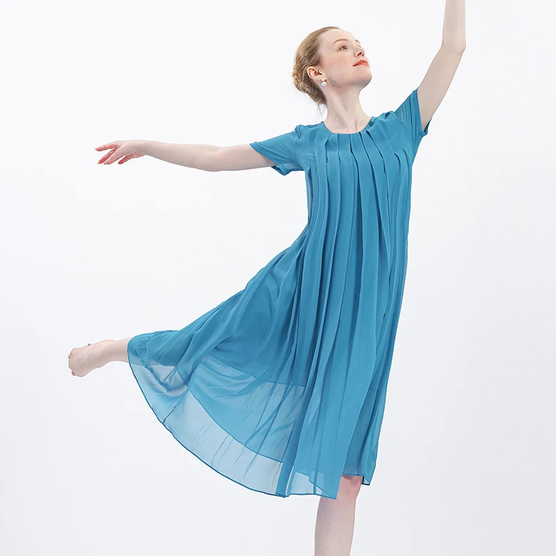 (Clearance Sale) Pure Silk Georgette O-neck Short Sleeve Pleated Dresses Summer Women's Dress Loose Elegant Silk Dress AS303
(Clearance Sale) Pure Silk Georgette O-neck Short Sleeve Pleated Dresses Summer Women's Dress Loose Elegant Silk Dress AS303