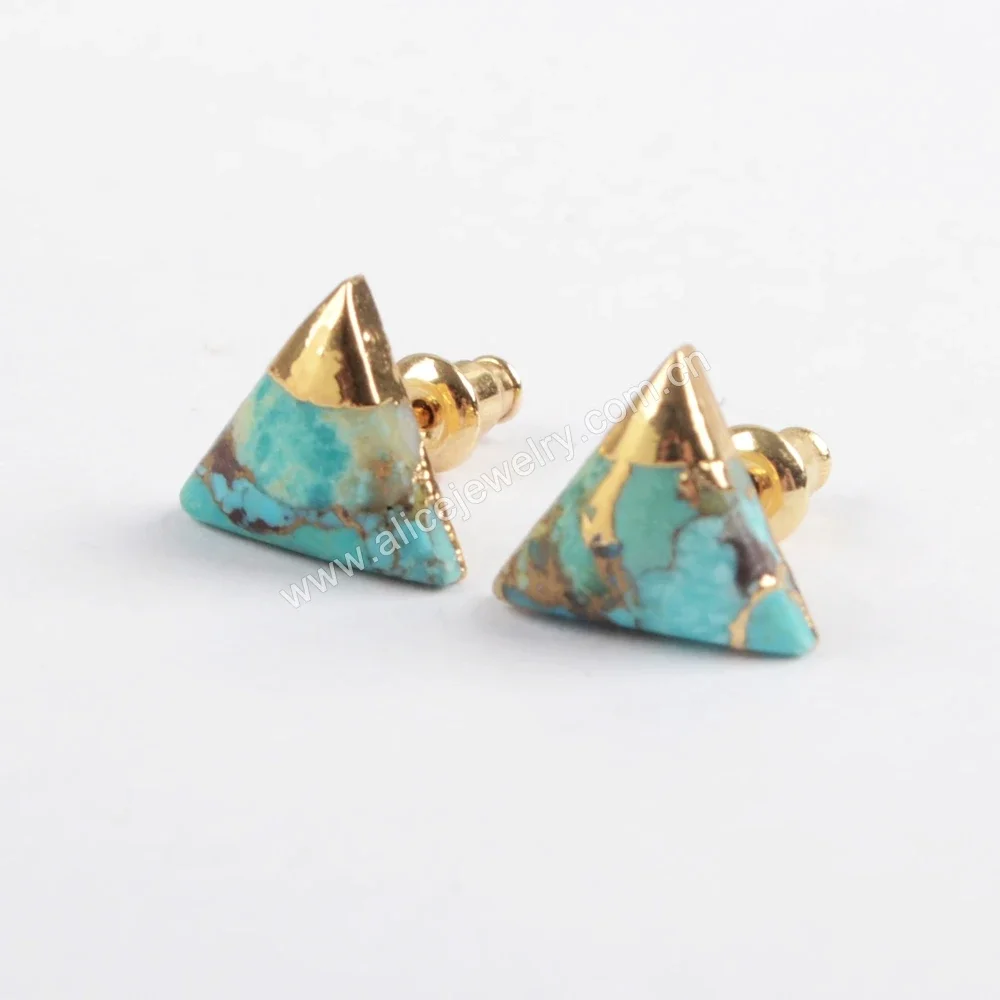 

Mini Triangle Geometry Stud Earrings Natural Turquoise Stone Piercing Earring Fashion Jewelry Accessories For Women Wedding Gift