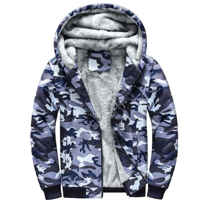 

Winter Hoodies Men Thicken Fleece Warm Zipper Camouflage Sweatshirts Mens Fashion Camo Hooded Hoody Hoodie Coats Plus Size 5XL