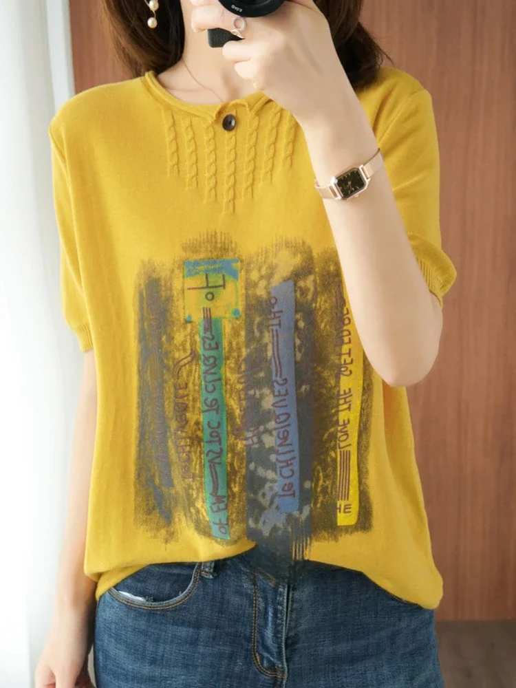 

Женская футболка, летний наряд, новинка, трикотажный топ с графическим рисунком, Женская мешковатая футболка с коротким рукавом, корейские отзывы, одежда из полиэстера Yk2
