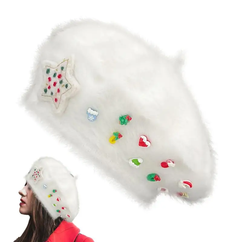 

Береты для женщин, Рождественский берет, теплая шапка, зимняя шапка, праздничные шапки для женщин, женский берет, Рождественская шапка