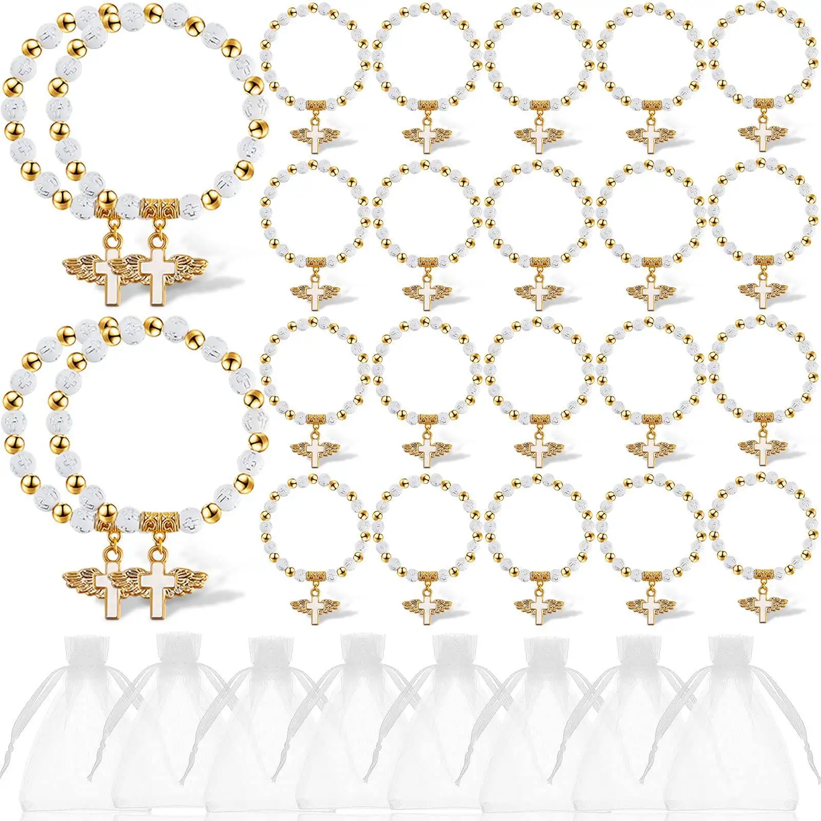 Angel Wing Cross Bracelet Favor with Organza Bags Acrylic Baptism Favor for Boy and Girl Communion Birthday Wedding
Angel Wing Cross Bracelet Favor with Organza Bags Acrylic Baptism Favor for Boy and Girl Communion Birthday Wedding