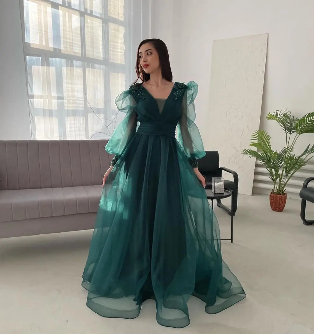 Sapmae V-neck Full Sleeve A-line Floor-length Tulle Embroidery Beaded Green Elegant Prom Formal Evenning Party Dress For Women
Sapmae V-neck Full Sleeve A-line Floor-length Tulle Embroidery Beaded Green Elegant Prom Formal Evenning Party Dress For Women