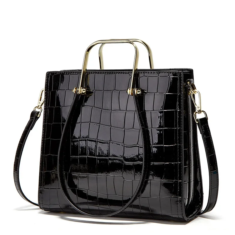 

Patent leather glossy ladies handbag tote bag with one shoulder and diagonal cross