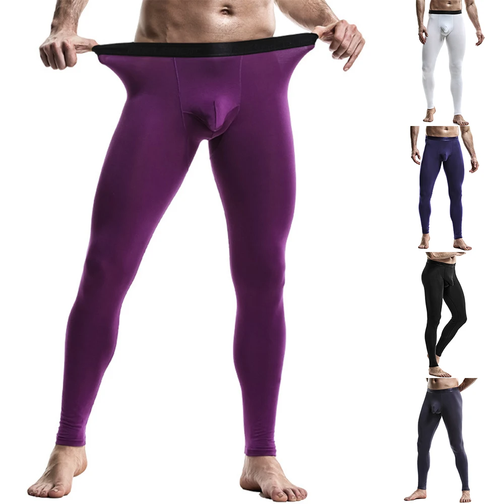 

Men Thermal Underwear Bulge Pouch Long Pants Male Elastic Warm Leggings Stretchy Long John Pants Bottoms Basic Clothing