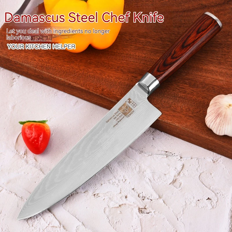 

Шеф-поваров, нож-Клинок с деревянной ручкой, лезвие из дамасской стали 67 слоев, для нарезки сашими, суши, барбекю, кухонные ножи, инструменты для готовки