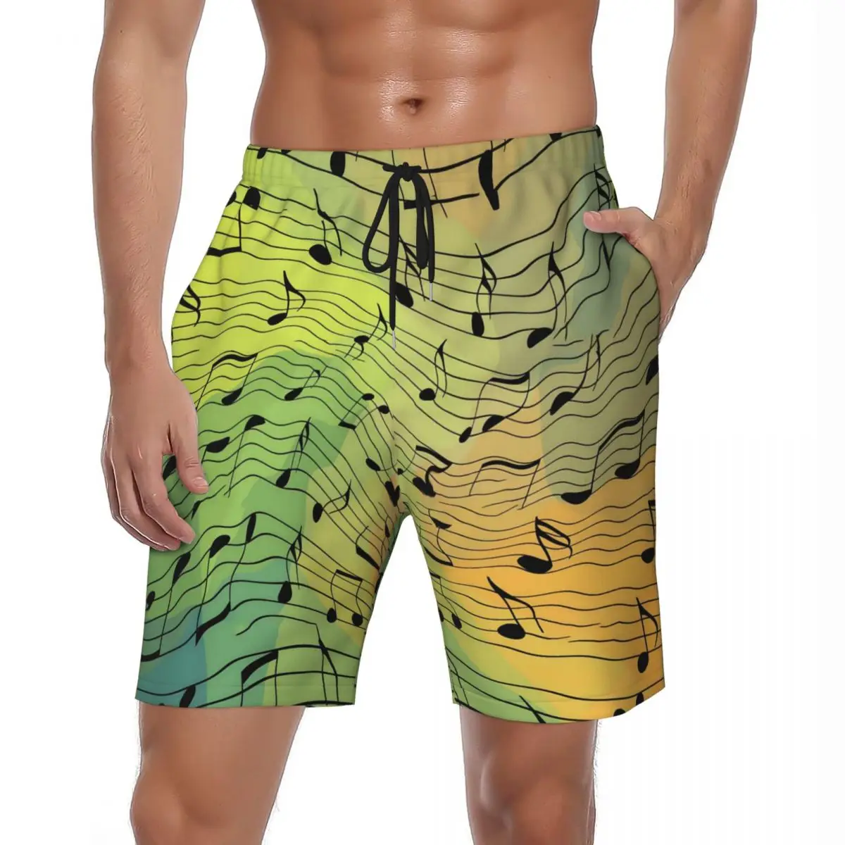 

Music Notes Board Shorts Summer Colorful Print Running Surf Beach Shorts Male Quick Dry Hawaii Design Large Size Swimming Trunks