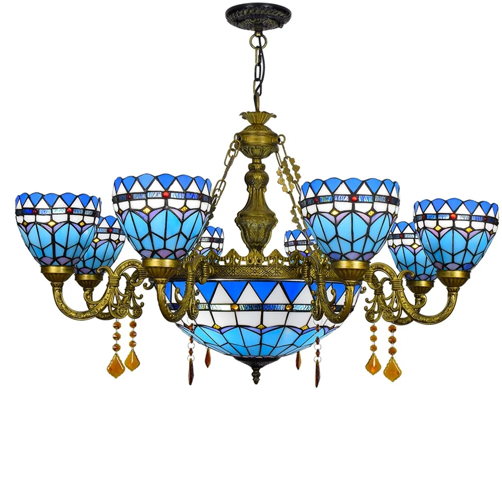 8 heads Chandelier Stained glass Style Blue mediterranean Colorful Glass Chandelier Pendant Lamp For lobby living room
8 heads Chandelier Stained glass Style Blue mediterranean Colorful Glass Chandelier Pendant Lamp For lobby living room