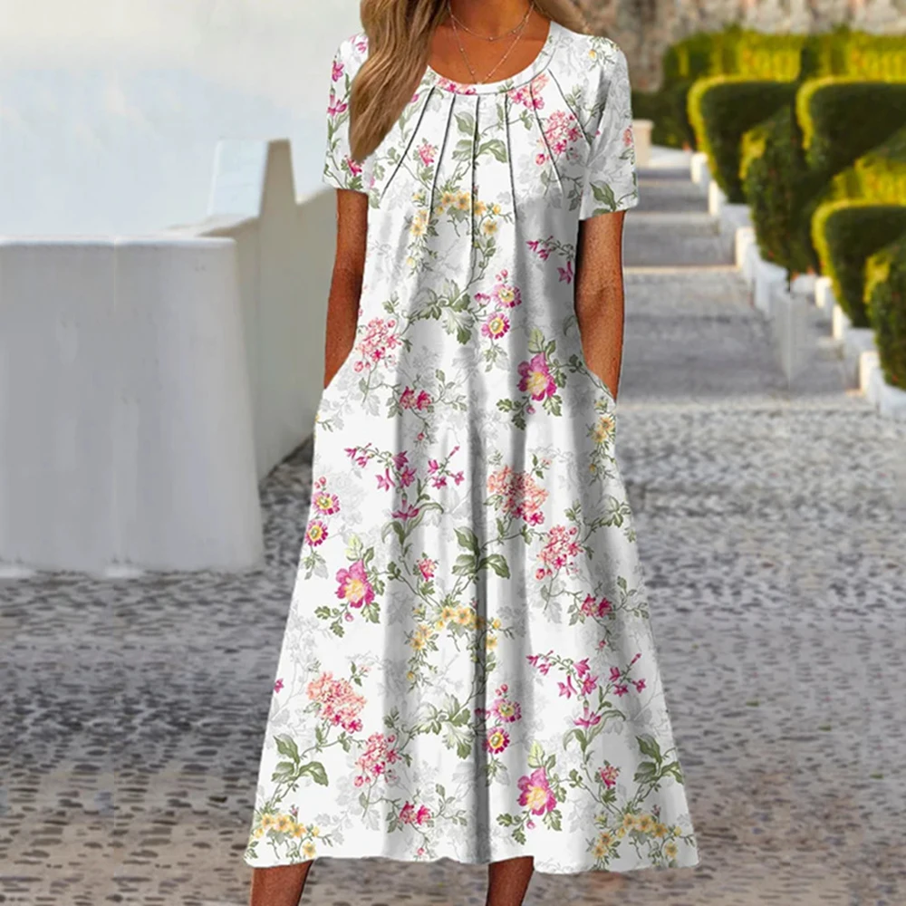 Women's A Line Dress Fashion Short Sleeve Floral Butterfly Print Pleated Pocket Summer Dress Casual O Neck Loose Midi Dresses
Women's A Line Dress Fashion Short Sleeve Floral Butterfly Print Pleated Pocket Summer Dress Casual O Neck Loose Midi Dresses