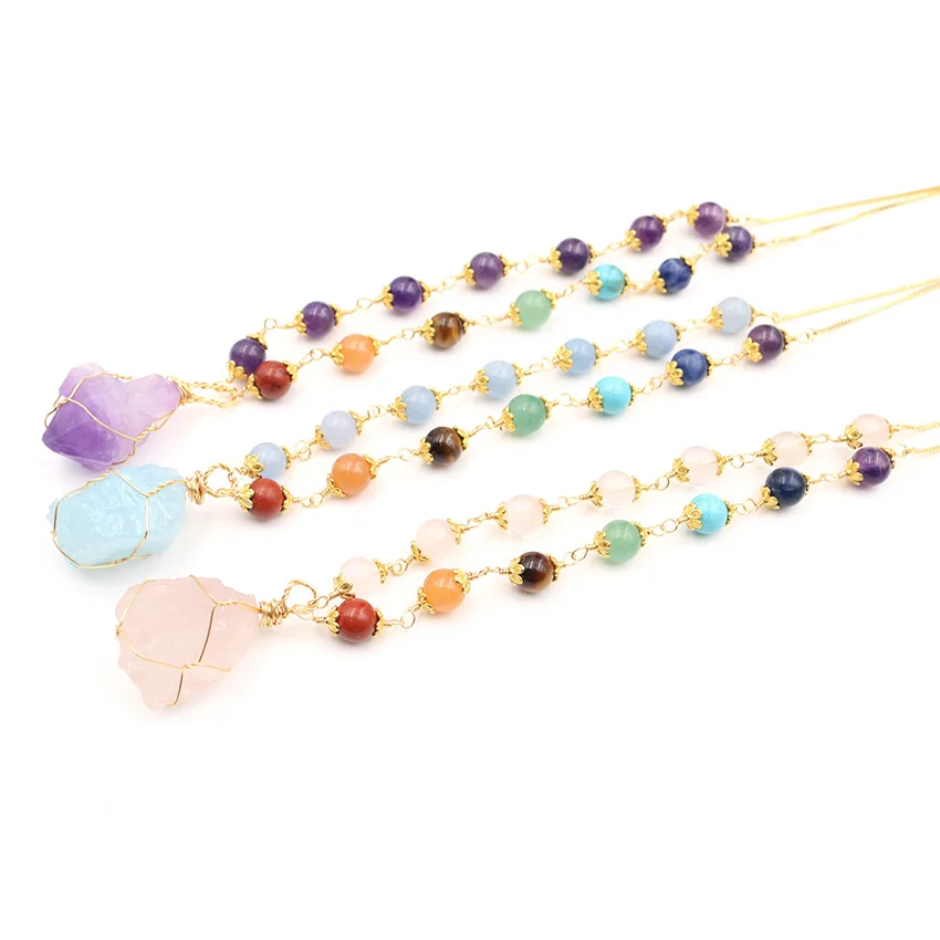 Natural Irregular Crystal Amethyst Aquamarine Handmade Winding Pendant 7 Chakra Reiki Healing Beads Necklaces for Women Jewelry
Natural Irregular Crystal Amethyst Aquamarine Handmade Winding Pendant 7 Chakra Reiki Healing Beads Necklaces for Women Jewelry
