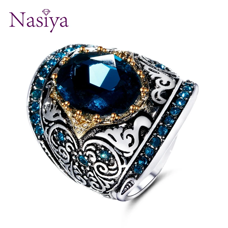 Nasiya Peacock Blue Gemstone Rings For Women Men's Aquamatine Silver Jewelry Ring Vintage Gift for Mother Grandmother
Nasiya Peacock Blue Gemstone Rings For Women Men's Aquamatine Silver Jewelry Ring Vintage Gift for Mother Grandmother