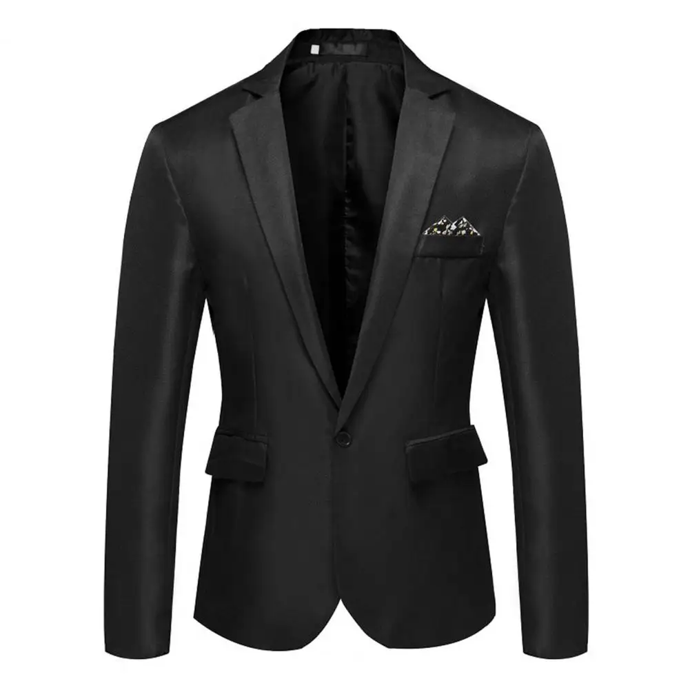 

Men Blazer Black Lapel Long Sleeve Pockets Single Button Decor Suit Jacket Wedding Slim Fit Suit Blazer Formal Spring Blazers