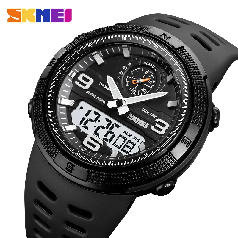 

SKMEI Fashion Japan Digital Movement 3 Time Stopwatch Sports Wristwatch Male LED Light Watches Mens 5Bar Waterproof Alarm Clock