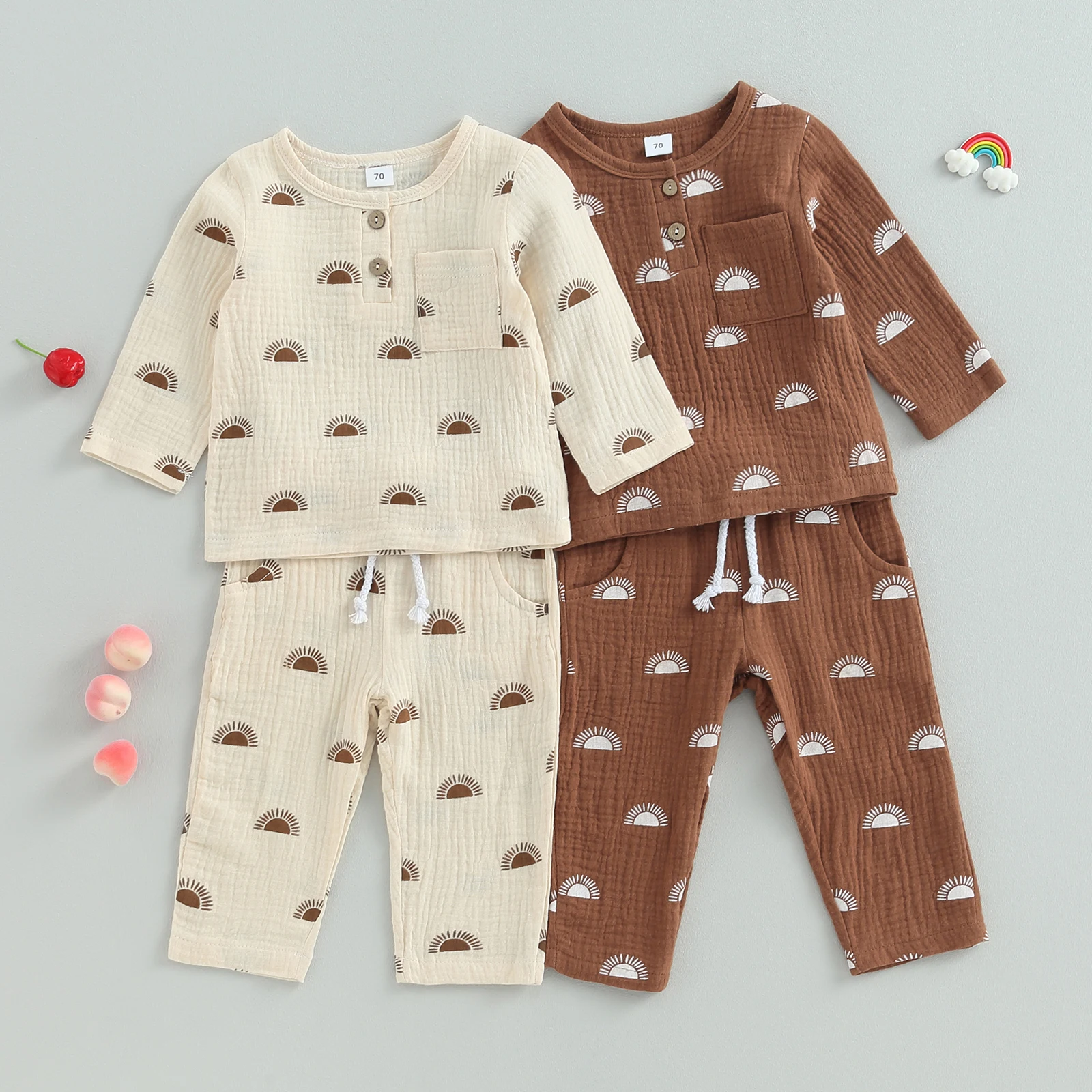 Newborn Baby Autumn Clothes Sets for Boys Girls Sun Print Cotton Linen Button Pocket T-shirts Pants Sleepwear Casual Outfits
Newborn Baby Autumn Clothes Sets for Boys Girls Sun Print Cotton Linen Button Pocket T-shirts Pants Sleepwear Casual Outfits