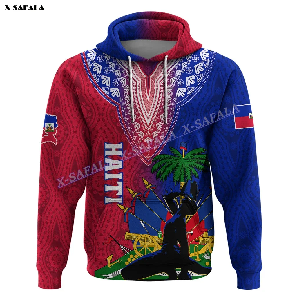 

French d’Haïti Haiti Flag 3D Printed Men's Hoodie Jumper Hooded Jersey Tracksuits Shirt Sporty Breathable Sweatshirt