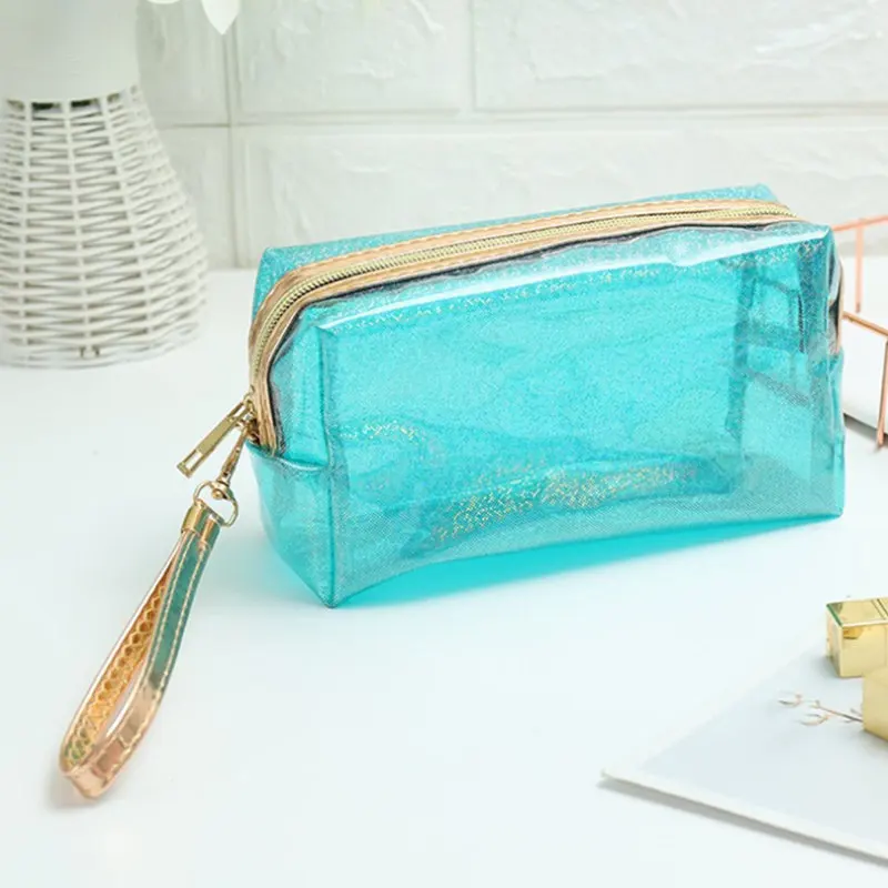 

New Waterproof Cosmetic Bags PVC Transparent Zippered Toiletry Bag with Handle Portable Clear Makeup Bag Swimming Pouch Handbags