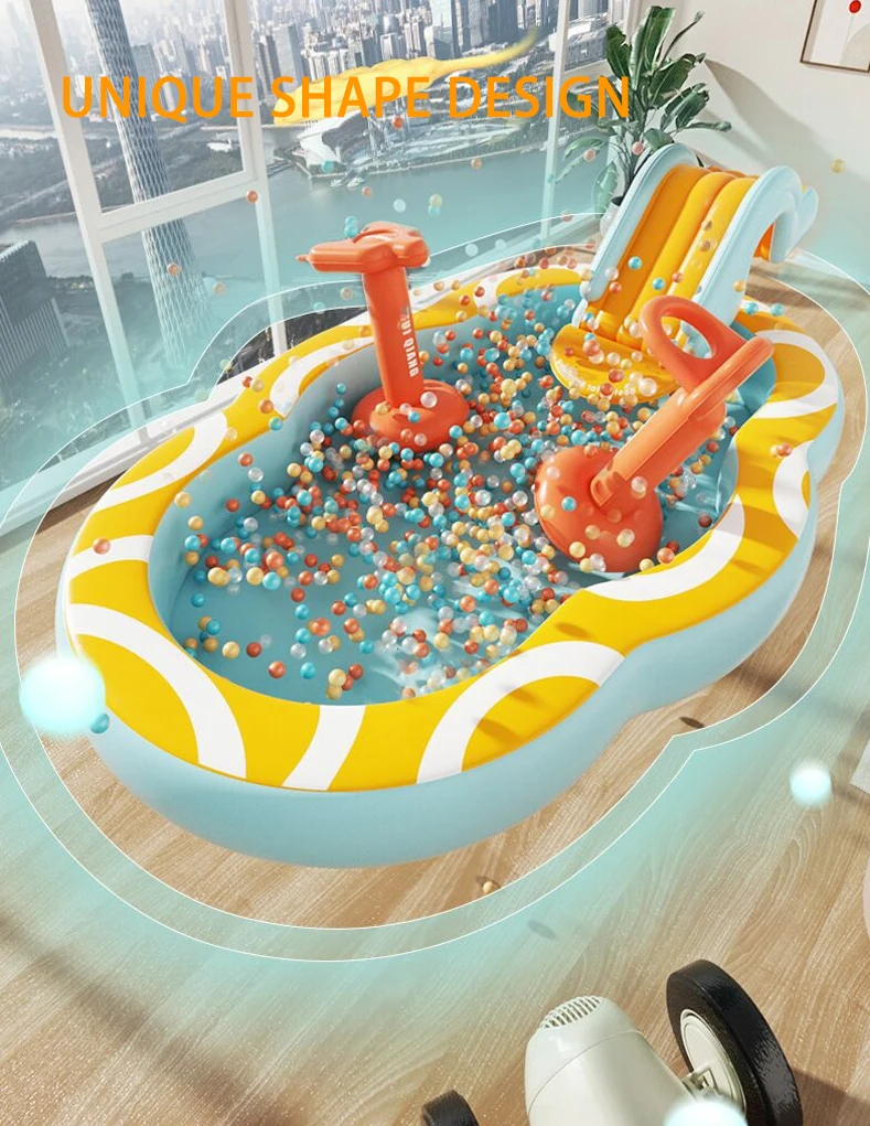 Inflatable Splash Pool with Slide and Basketball Hoop Inflatable Splash Pool with Slide and Basketball Hoop