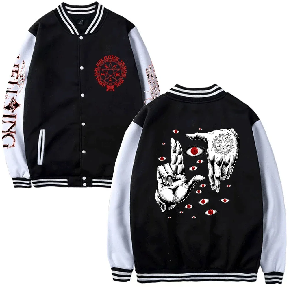 

Anime Hellsing Ultimate Baseball Uniform Men Women Clothing Manga Alucard Eyes Harajuku Baseball Jacket Black and White Caot