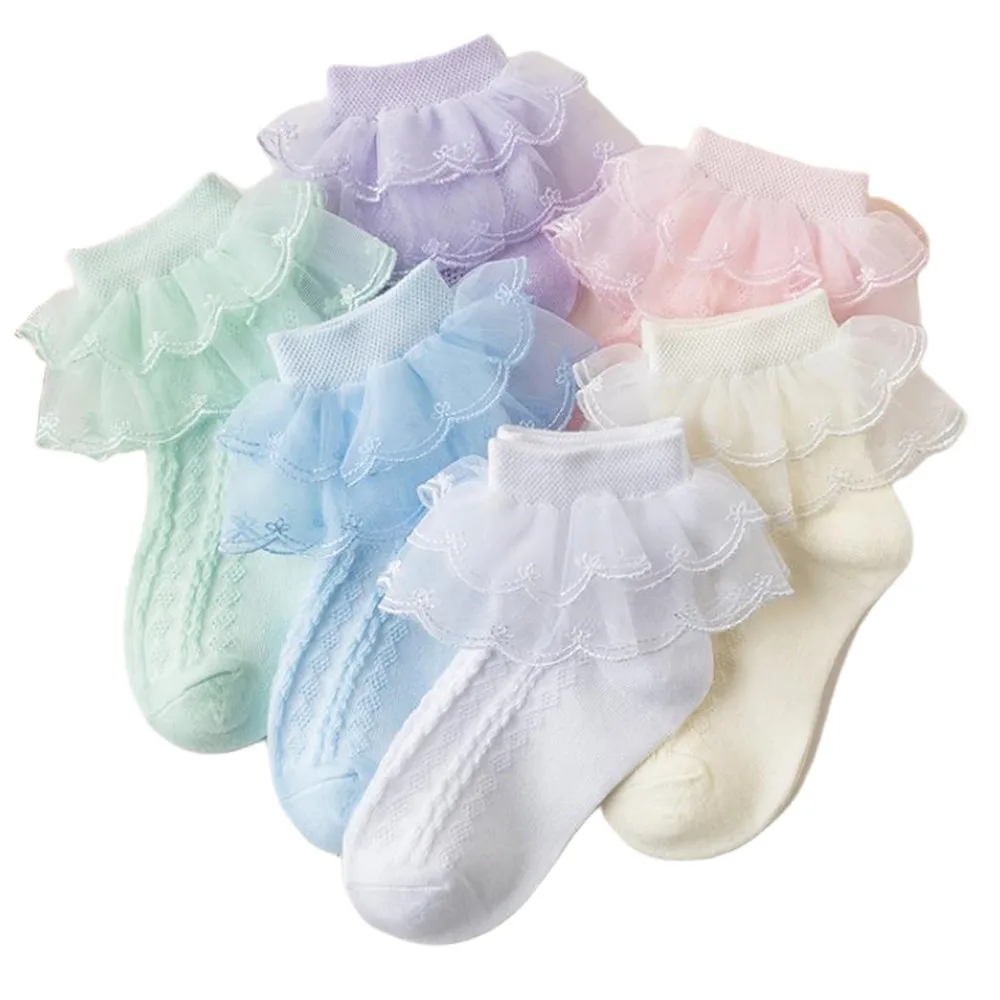 

4pairs/lot Summer Spring Lace Lolita Socks Cotton Mesh Breathable Solid White Pink Dance Sock For Princess Girls Children