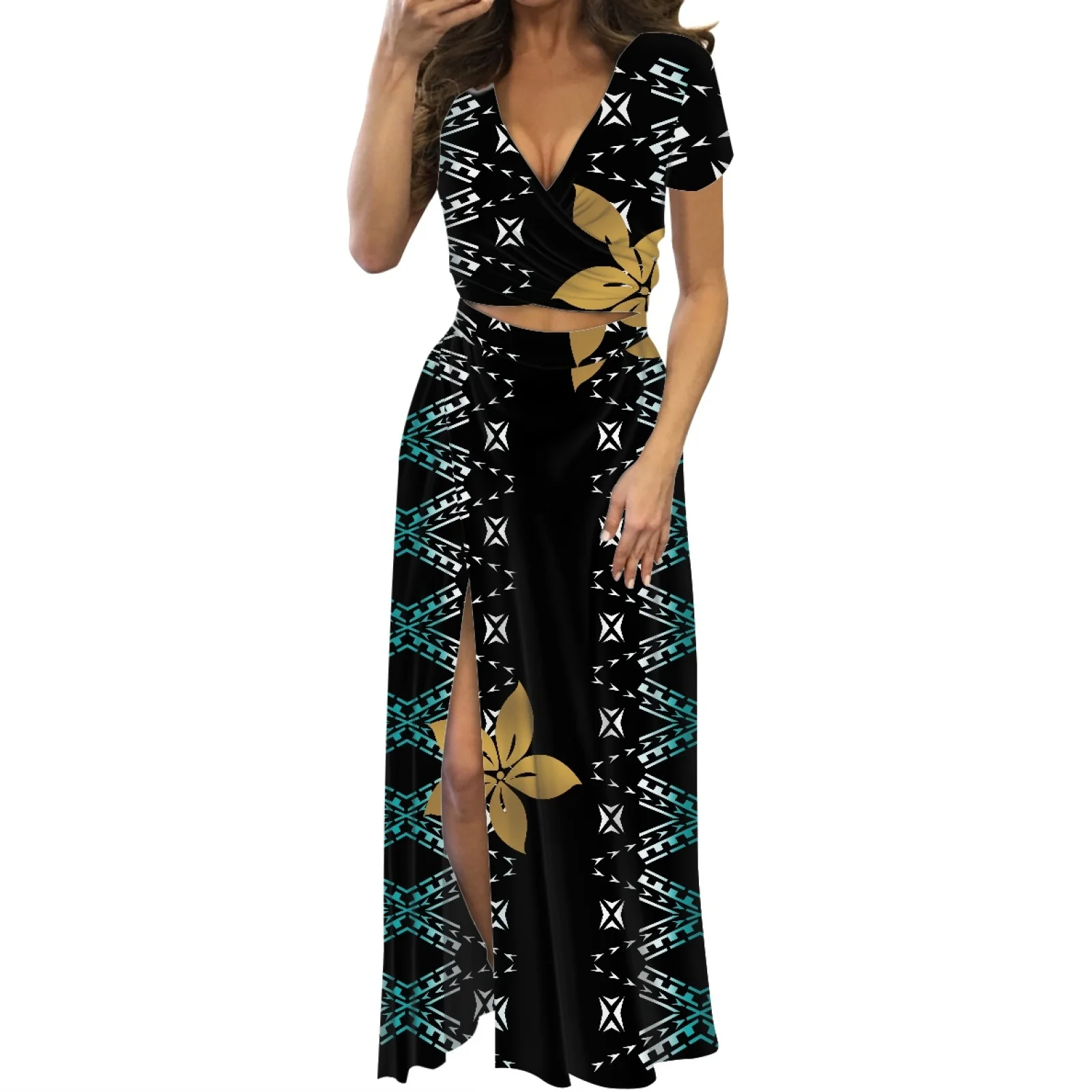 Hawaii Summer Polynesian Traditional Tribal Tattoo 2 Piece Set Women's Dress Short Sleeve V-neck Ladies Sexy Dresses
Hawaii Summer Polynesian Traditional Tribal Tattoo 2 Piece Set Women's Dress Short Sleeve V-neck Ladies Sexy Dresses