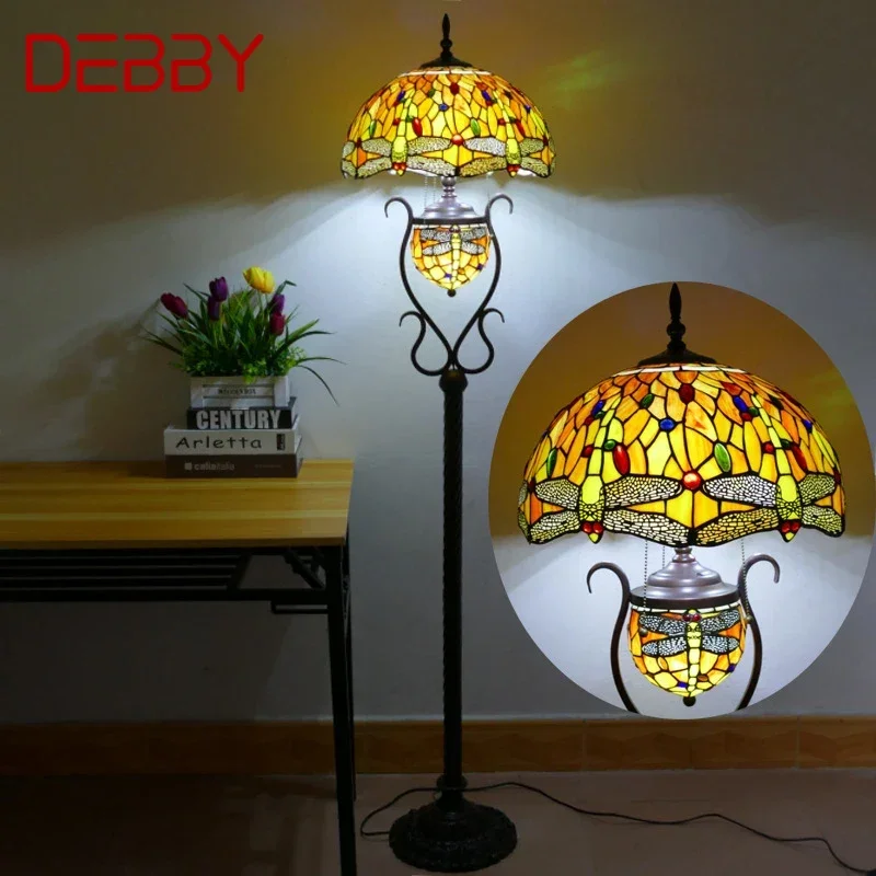 

DEBBY Tiffany Floor Lamp American Retro Living Room Bedroom Lamp Country Stained Glass Floor Lamp