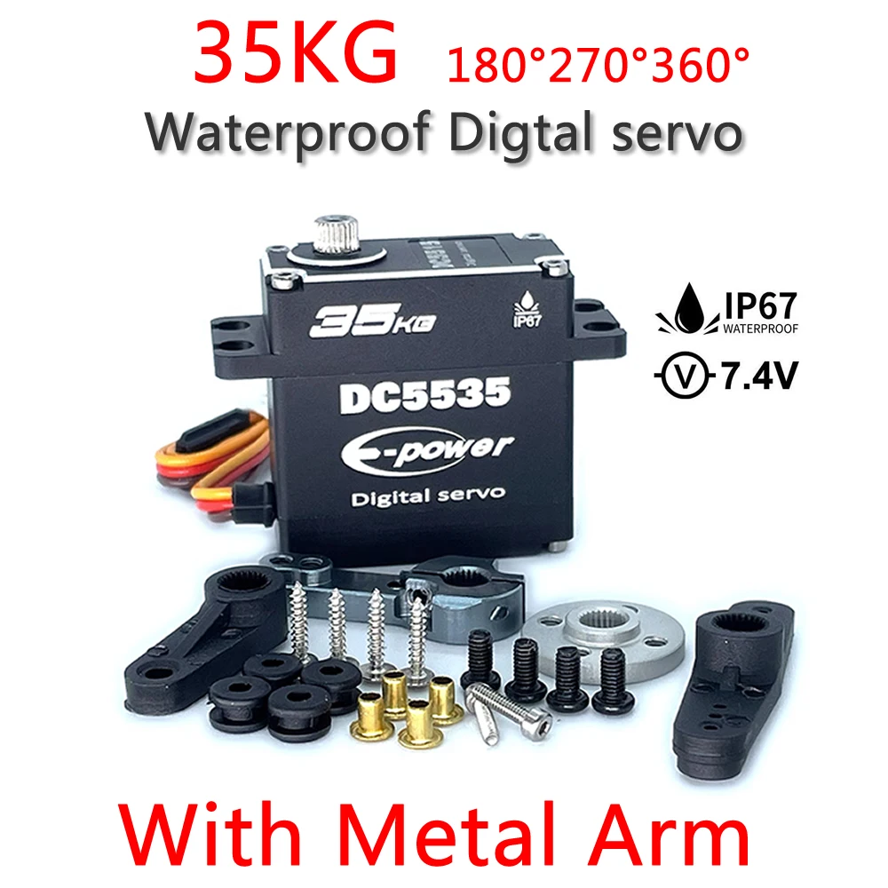 DC5535 35kg Waterpoof Servo 180°/270°360° Full Aluminum Case Stainless Steel Gear for 1/6 1/8 1/10 1/12 RC Car Quadcopter Robot
DC5535 35kg Waterpoof Servo 180°/270°360° Full Aluminum Case Stainless Steel Gear for 1/6 1/8 1/10 1/12 RC Car Quadcopter Robot