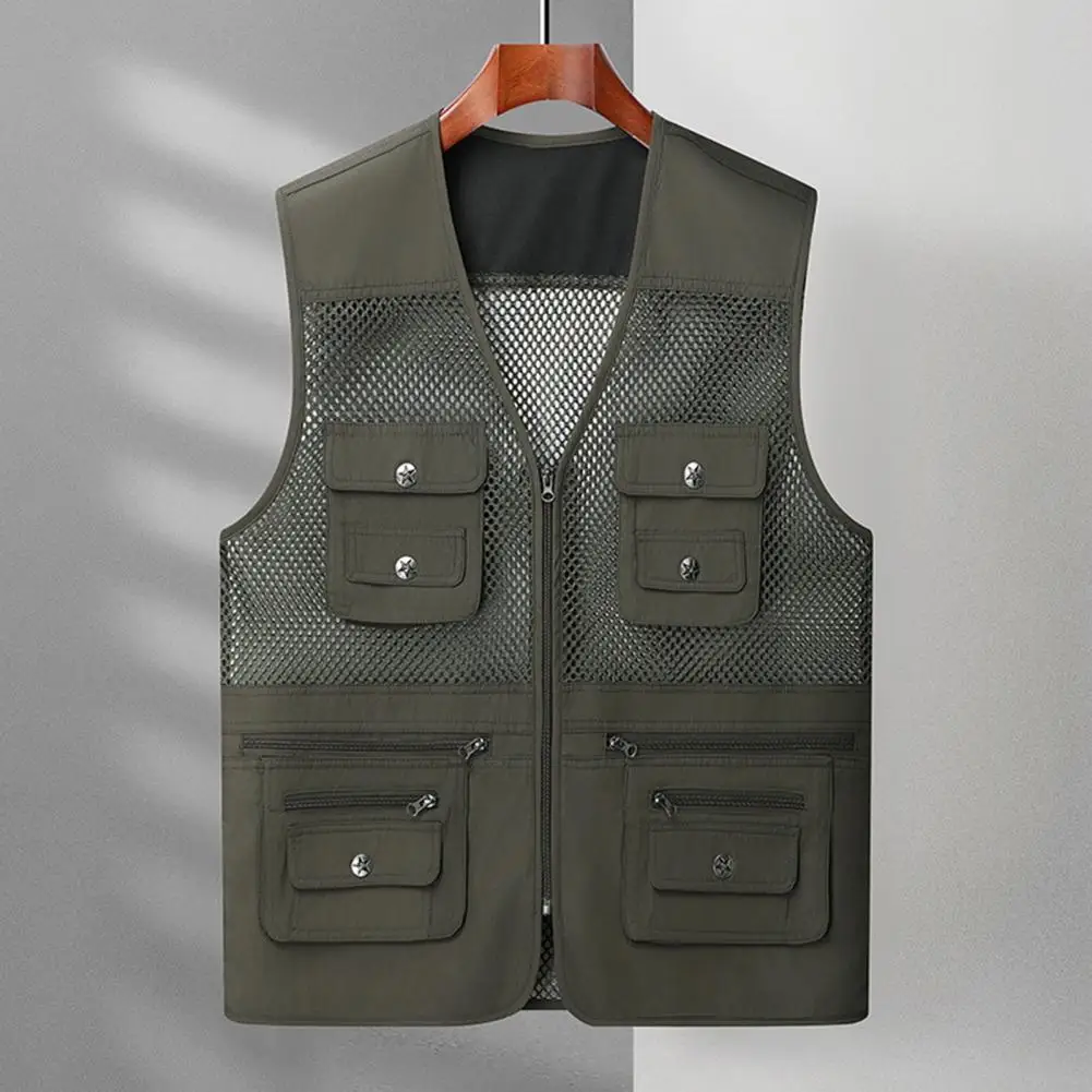 Mid-aged Men Waistcoat Multi-Pocket Hollow Mesh Splicing Vest Zipper Placket Quick Drying Casual Thin Vest Loose Fit Solid Color
Mid-aged Men Waistcoat Multi-Pocket Hollow Mesh Splicing Vest Zipper Placket Quick Drying Casual Thin Vest Loose Fit Solid Color