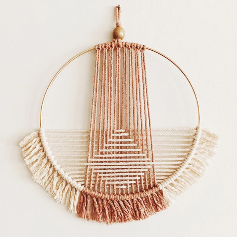 Hand-Woven Cotton Hoop Macrame Wall Art - Pink, Black & Beige Modern Boho Décor 2 Sf78a036288e7445b965a3eb5bf7ba5fad