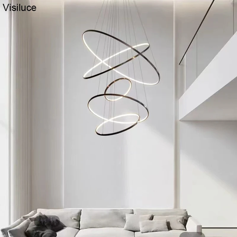 Staircase Modern LED Chandelier Pendant light Black Steel Circle Ring Nordic Dimmable Lamp Lustre Duplex Lighting Fixtures
Staircase Modern LED Chandelier Pendant light Black Steel Circle Ring Nordic Dimmable Lamp Lustre Duplex Lighting Fixtures