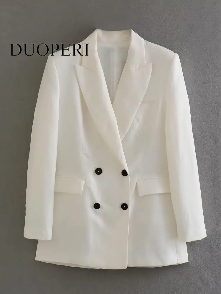 DUOPERI Women Fashion With Pockets Beige Double Breasted Blazer Vintage Notched Neck Long Sleeves Female Chic Lady Outfits
DUOPERI Women Fashion With Pockets Beige Double Breasted Blazer Vintage Notched Neck Long Sleeves Female Chic Lady Outfits