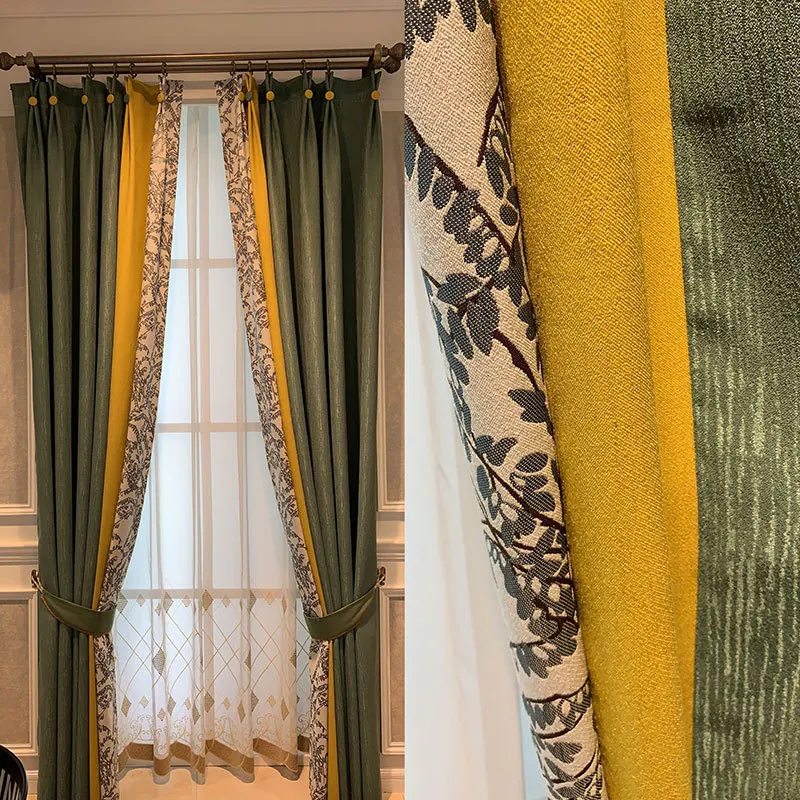 

Light Luxury Curtains for Living Dining Room Bedroom Nordic Chenille Thickened Shading Partition Color Matching Velvet Sunscreen