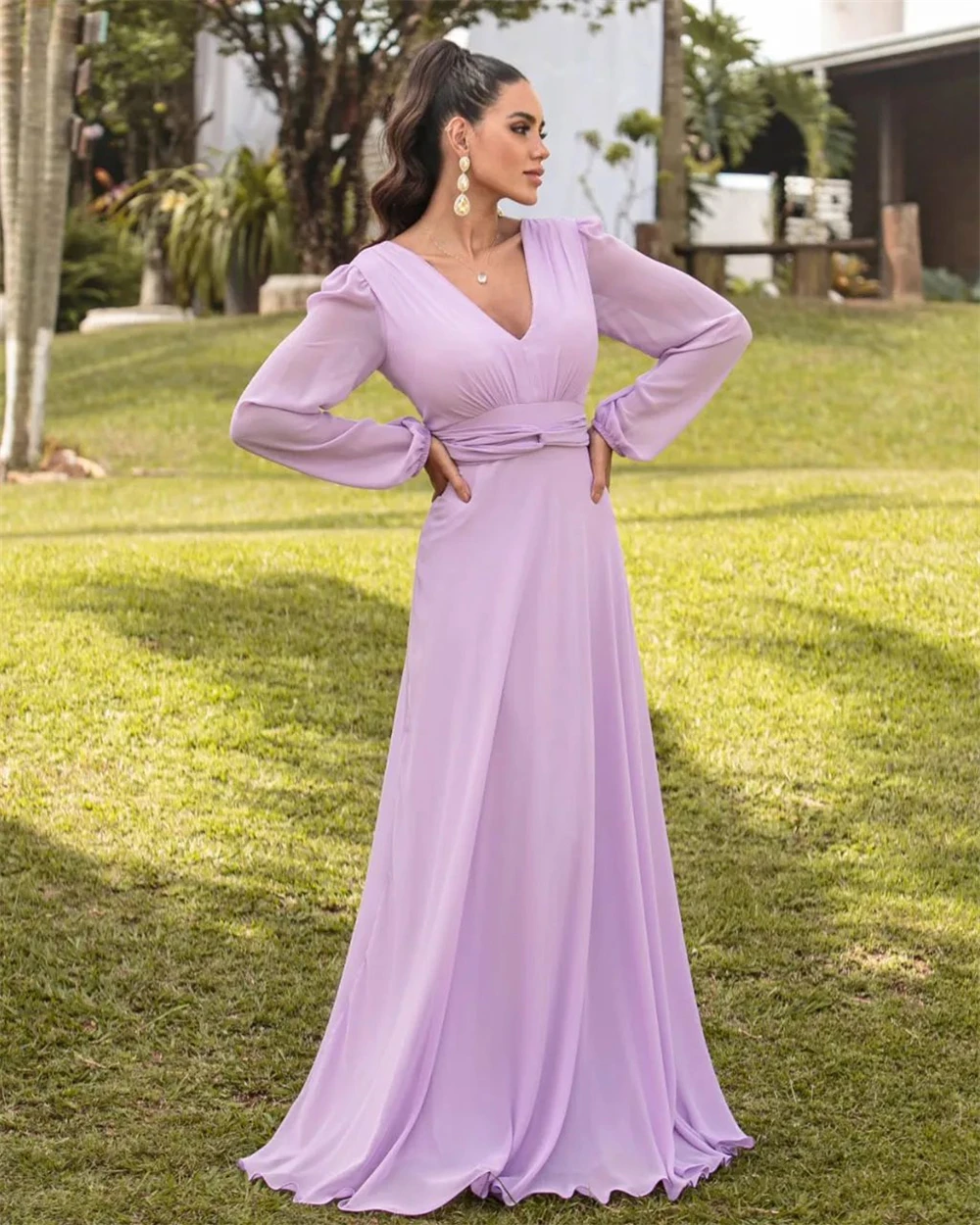 Chiffon V-Neck Mother of the Bride Dresses for Wedding Corset Long Sleeve Pleated Formal Party Floor-Length Sashes Prom Gowns
Chiffon V-Neck Mother of the Bride Dresses for Wedding Corset Long Sleeve Pleated Formal Party Floor-Length Sashes Prom Gowns
