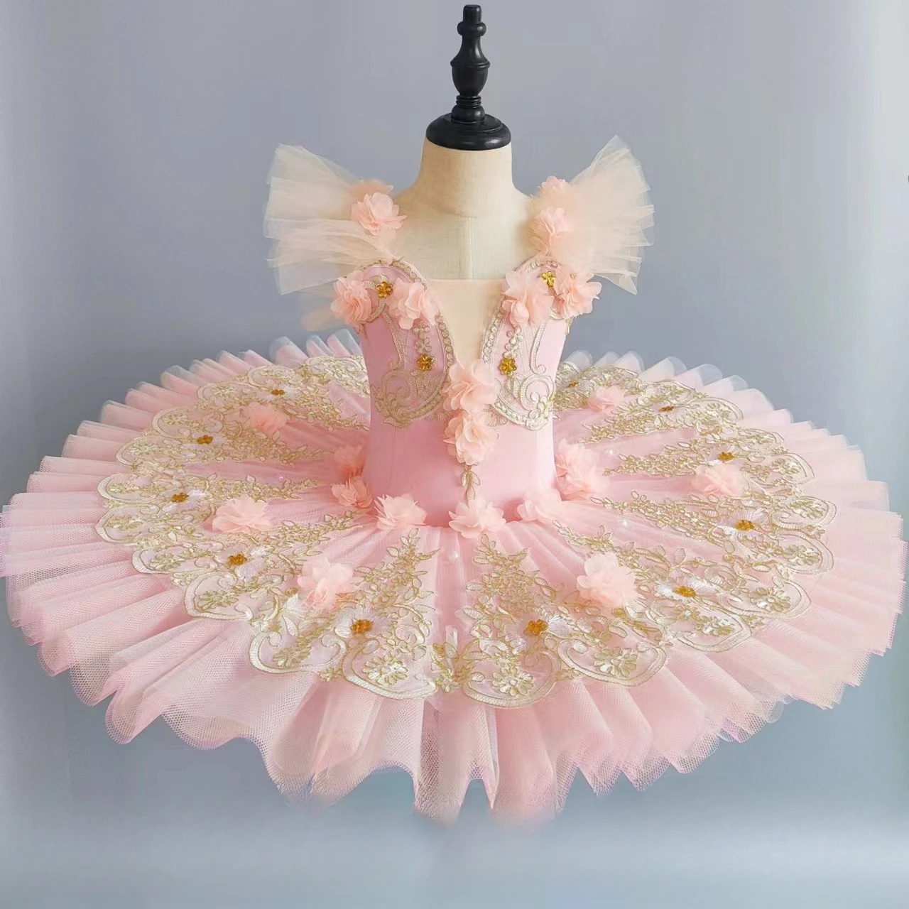 

Pink Kids Ballroom Clothing Sequined Flower Tutus Ballet Dress For Girl Modern Dance Tutu Dress Girls Ballet Princess Dress