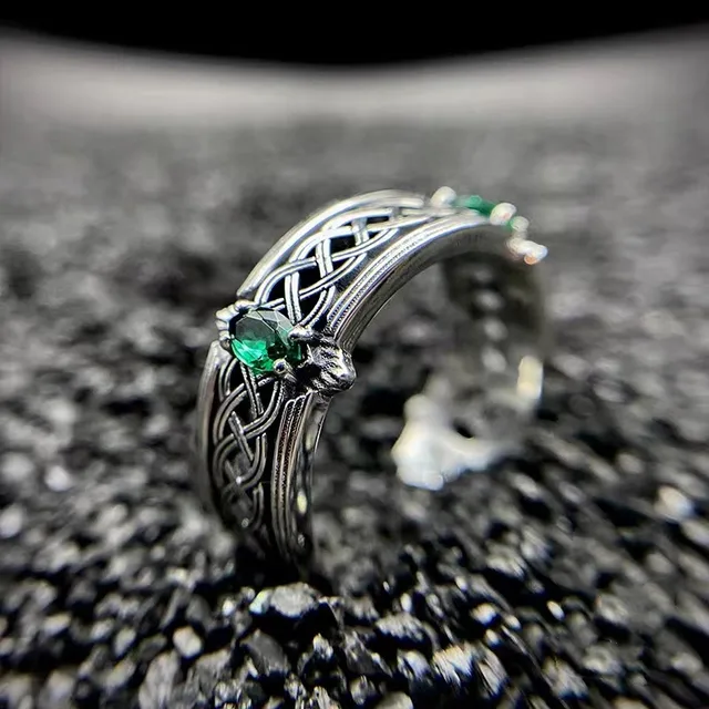 Bague ouverte réglable avec noeud celtique irlandais, pierre précieuse verte, bijoux porte-bonheur vintage, mode pour hommes et femmes 2
