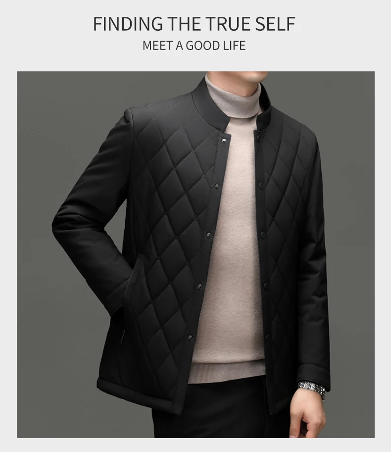 سترة رجالية فاخرة من حرير التوت بياقة عالية، تصميم جديد أنيق لفصلي الخريف والشتاء، معطف عملي غير رسمي مقاوم للرياح سترة رجالية فاخرة من حرير التوت بياقة عالية، تصميم جديد أنيق لفصلي الخريف والشتاء، معطف عملي غير رسمي مقاوم للرياح