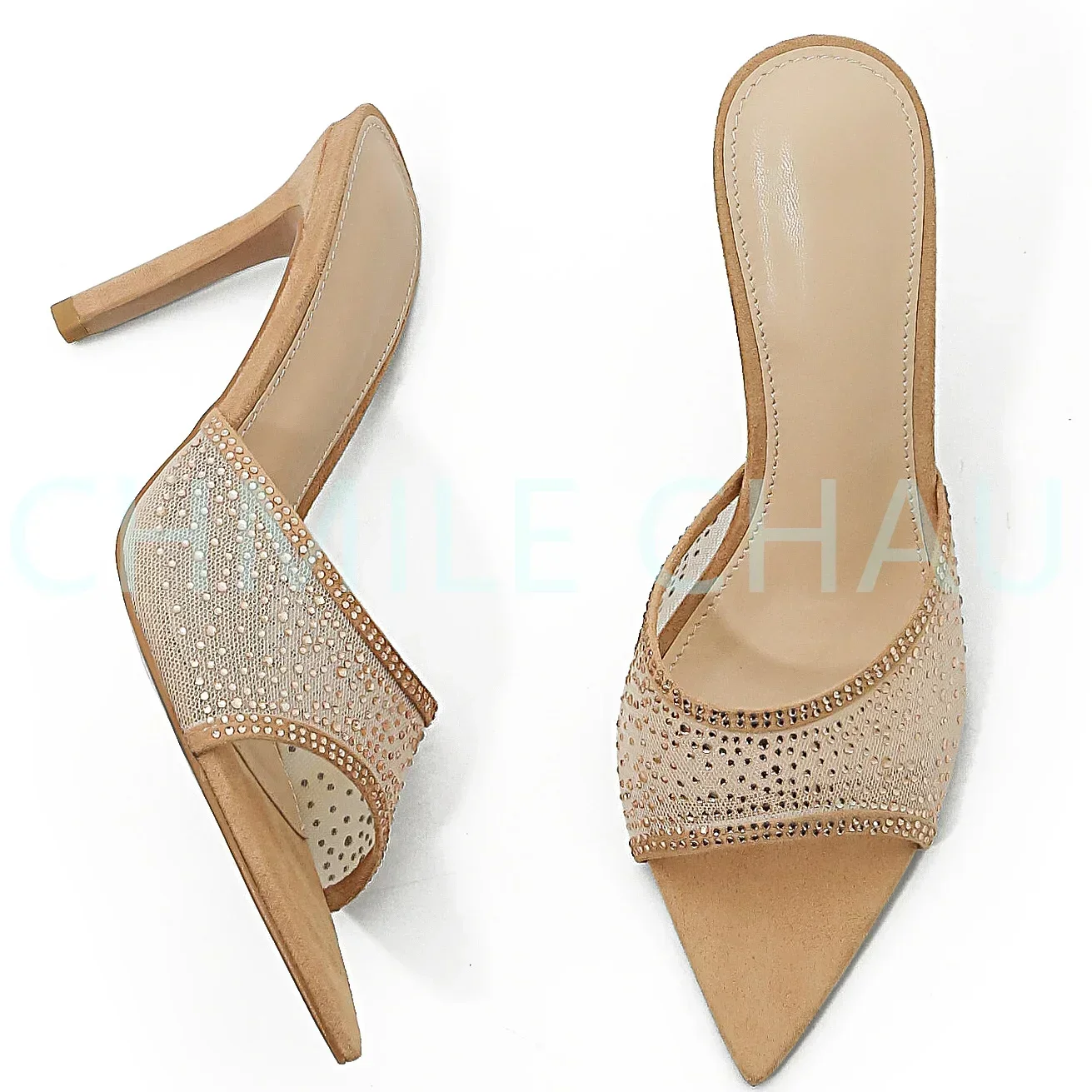

【Measure your feet length before order】Crystals Elegant Luxury Designer Women Slide Sandasl High Heel Pointed Toe Shoes 2-CHC-33