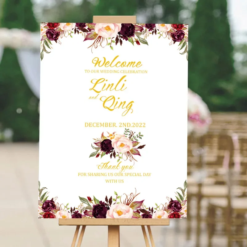 

Добро пожаловать в наш знак для празднования свадьбы, фиолетовая полотно avender на заказ с именем невесты и жениха, наклейка с именем даты, персонализированный стиль, Декор