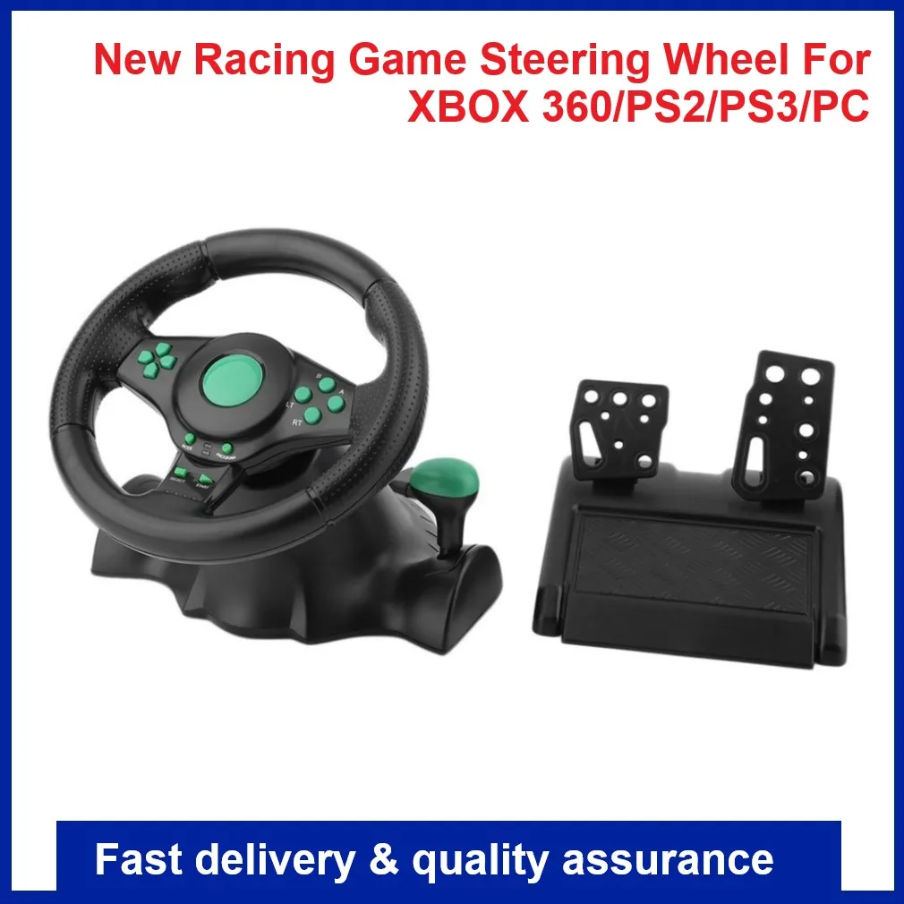 

New Racing Game Steering Wheel For XBOX 360/PS2/PS3/PC Computer USB Car Steering-Wheel 180 Degree Rotation Vibration With Pedals