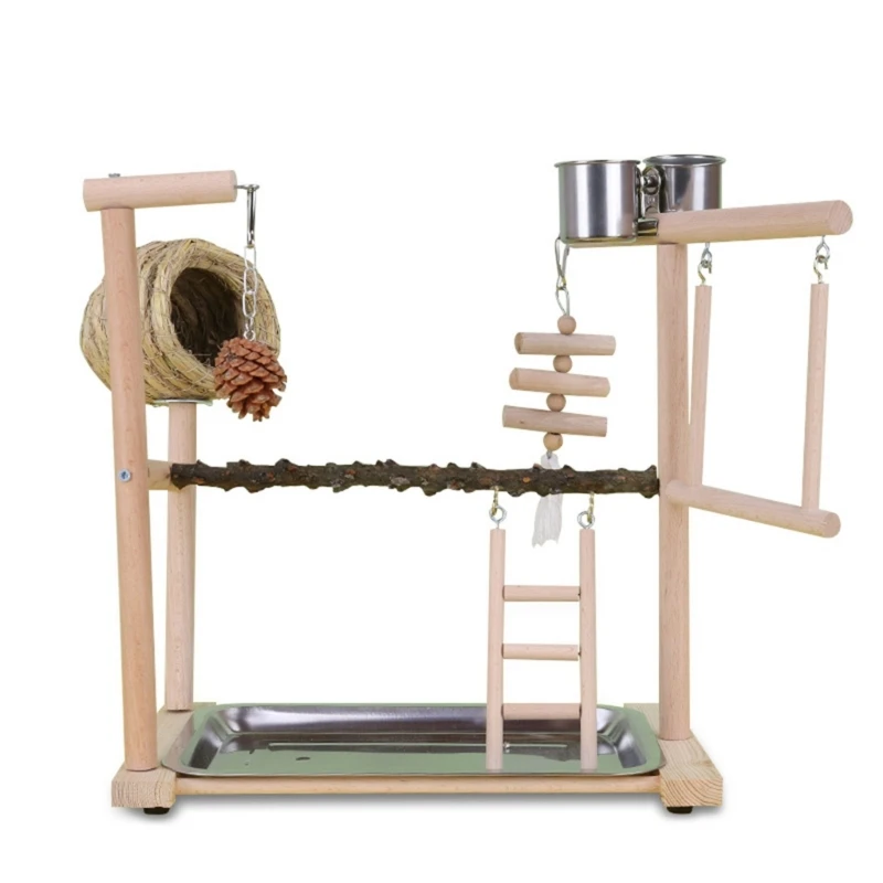 

P82D Parrots Cage Swing Stands Wooden Ladder with Nest and Tray Swing Supplies