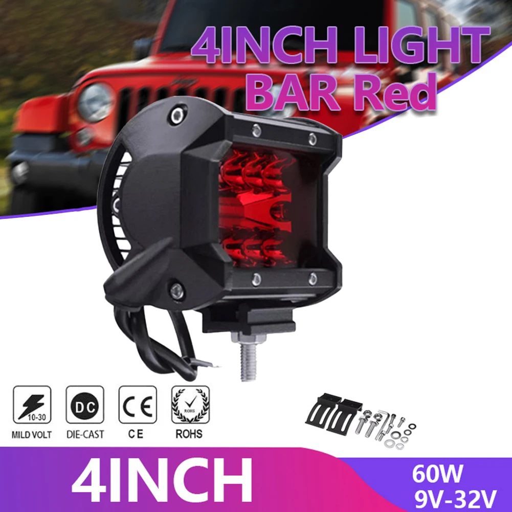 

4 Inch LED Work Light Bar Flood Spot Lights Driving Lamp Offroad Car Truck ATV 20LED,60W,24V Red Spotlight Adjustable Bracket