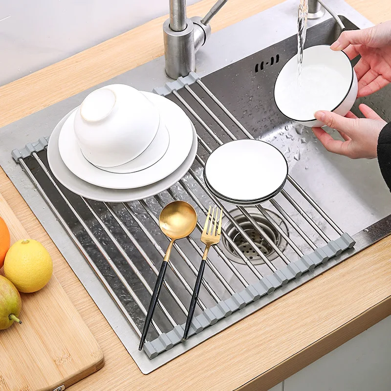 Roll Up Stainless Steel Drainer Foldable Kitchen Sink Rack Shelf Storage Bowl Plate Drainer Kitchen accessories Kitchen Tools
Roll Up Stainless Steel Drainer Foldable Kitchen Sink Rack Shelf Storage Bowl Plate Drainer Kitchen accessories Kitchen Tools