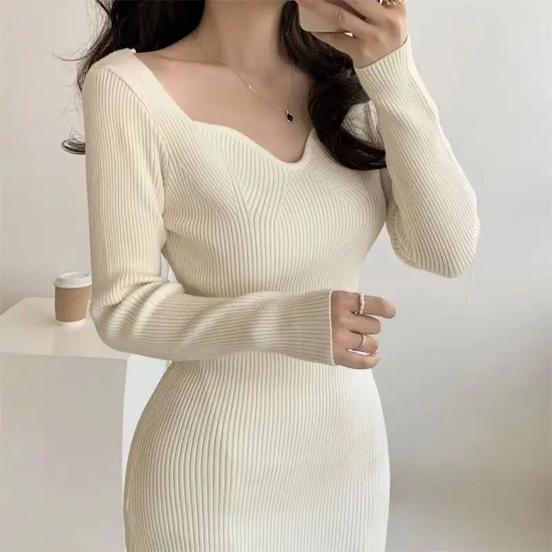 2024 Sexy Bodycon Knitted Dresses Women Autumn Long Sleeve High Waist Midi Dress Elegant Square Neck Elastic Party Dress
2024 Sexy Bodycon Knitted Dresses Women Autumn Long Sleeve High Waist Midi Dress Elegant Square Neck Elastic Party Dress