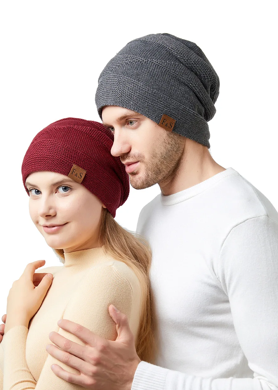 New Unisex Slouchy Winter Hats Add Fur Lined Men And Women Warm Beanie Cap Casual Label Decor Winter Knitted Hats New Unisex Slouchy Winter Hats Add Fur Lined Men And Women Warm Beanie Cap Casual Label Decor Winter Knitted Hats