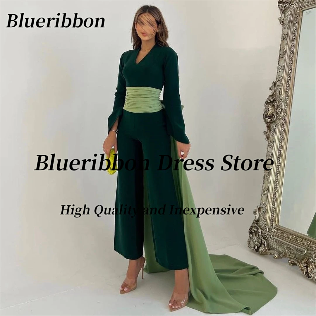 Blueribbon Ladies Wear Ankle Length Jumpsuits for Evening Banquet V Neck Long Sleeves Prom Dresses with Bow Long Train Vestidos
Blueribbon Ladies Wear Ankle Length Jumpsuits for Evening Banquet V Neck Long Sleeves Prom Dresses with Bow Long Train Vestidos