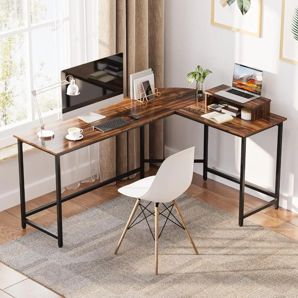 

L Shaped Comuter Desk With Monitor Stand Living Room Corner Table Furniture