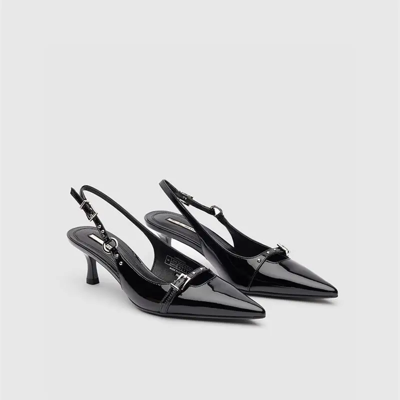 

Туфли-лодочки женские на высоком каблуке, лето 2023, заостренный носок, тонкий каблук, лаковая кожа, французские сандалии Baotou женские для женщин