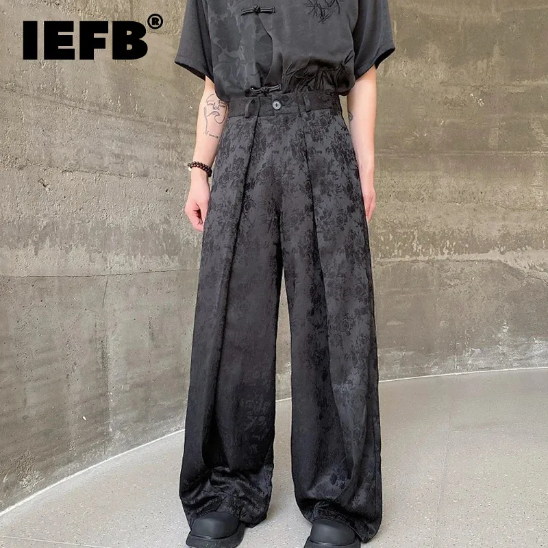 

IEFB 2024 Summer New Man's Pants Three-dimensional Jacquard Design Broad Leg Straight Tube Trend Fashion Loose Trousers 9C5613