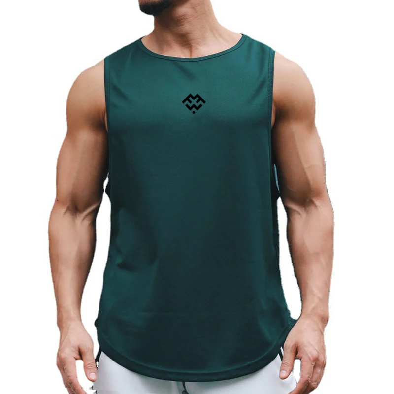 

Men Fashion Rounded Hem Loose Tank Tops Summer Mesh Quick-dry Sleeveless Breathable O Neck Cool Feeling Gym Training T-shirt